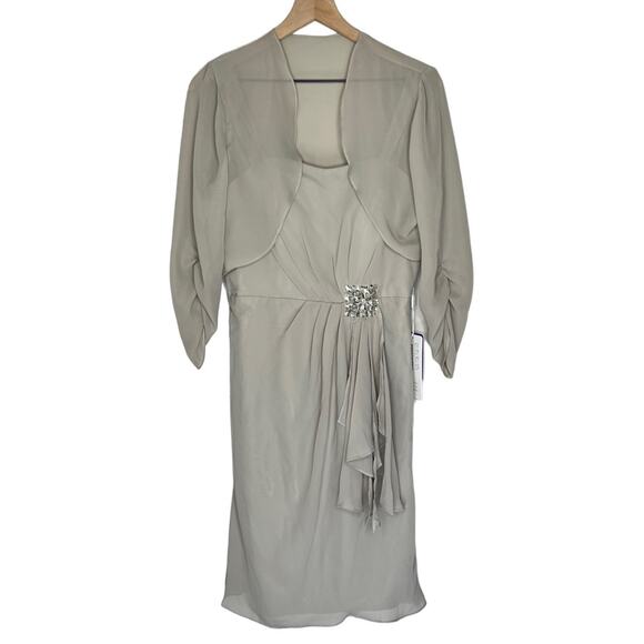 JJ’s House Formal Dress Silver Taupe with matching cardigan size 8 - Picture 2 of 8
